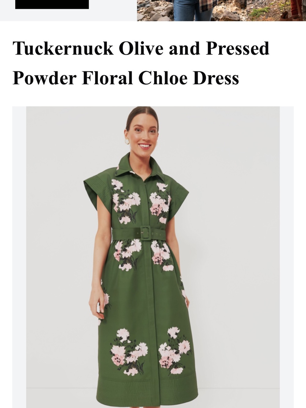 Tuckernuck Olive Midi Dress with pressed Powder Pink Floral Appliqué